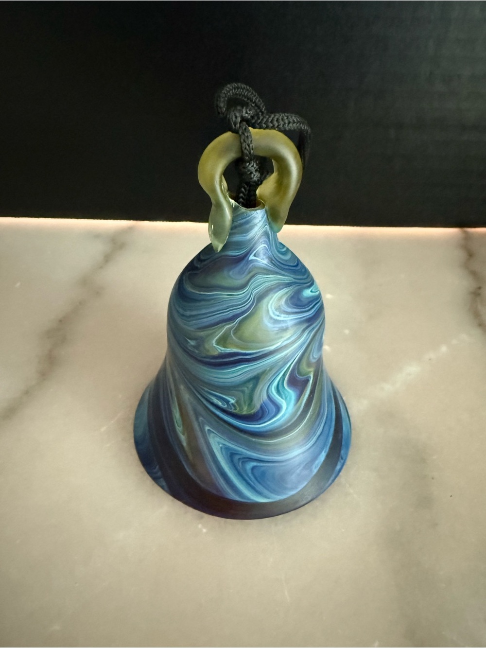 Phoenician Style Hand Blown Art Glass Bell Blue Swirl